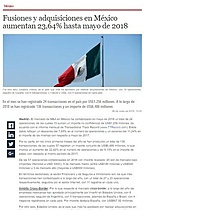 Fusiones y adquisiciones en Mxico aumentan 23,64% hasta mayo de 2018